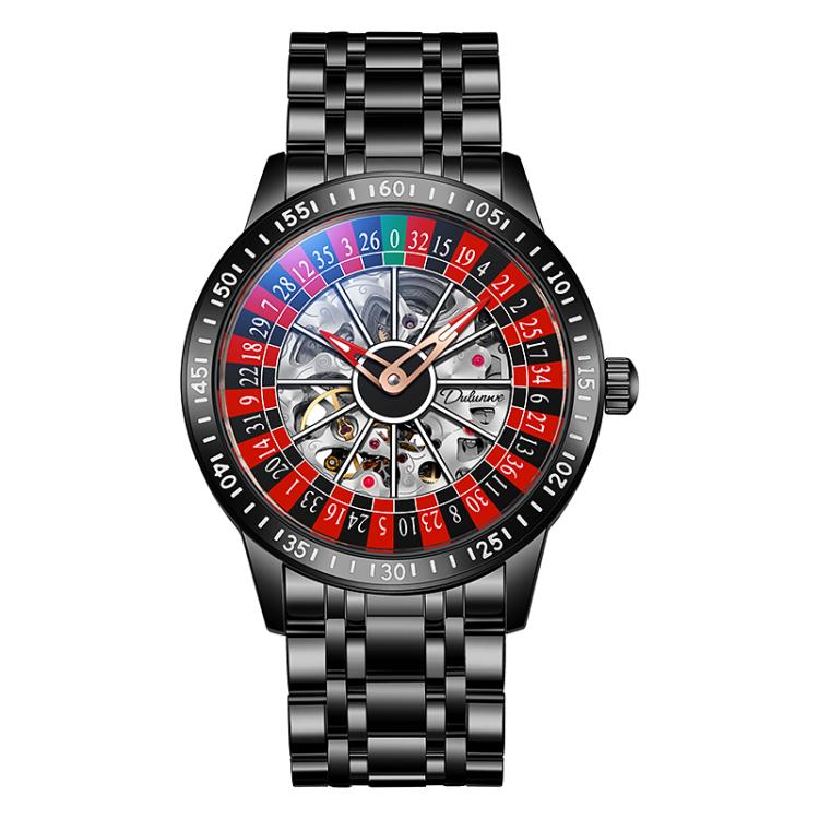 Dulunwe 6061A 30m Waterproof Rotating Dial Mechanical Watch, Color: Black Steel Strap