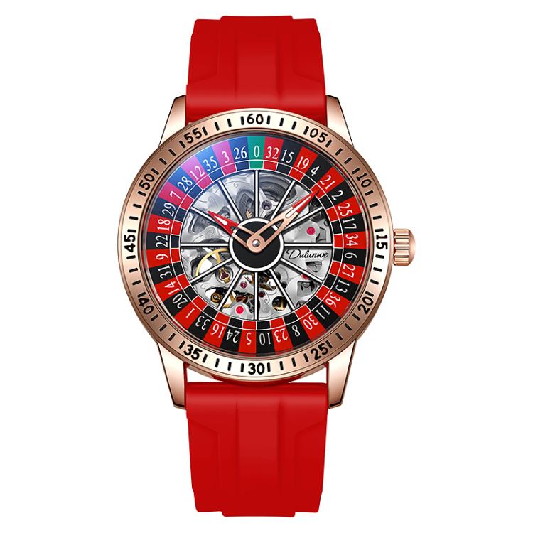 Dulunwe 6061A 30m Waterproof Rotating Dial Mechanical Watch, Color: Rose Gold Red Silicone