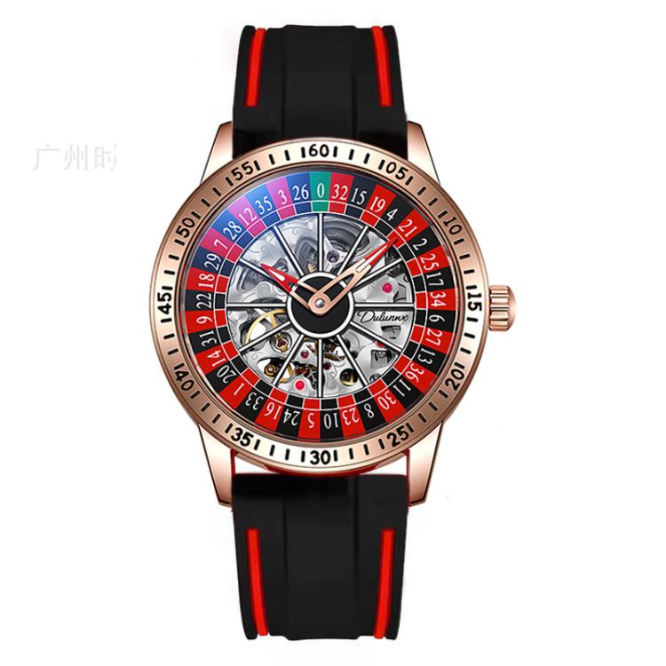 Dulunwe 6061A 30m Waterproof Rotating Dial Mechanical Watch, Color: Rose Gold Two-color Strap