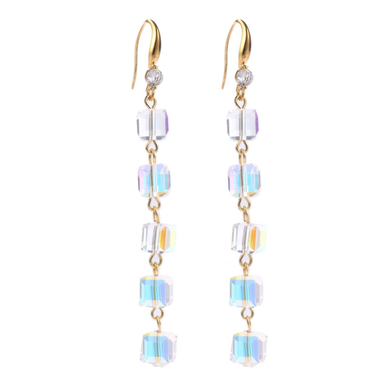 E2204-2 Square Crystal Natural Crystal Handmade Earrings Zircon Long Earrings
