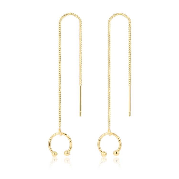 E2210-1 Dual Ball C Clip Long Ear Wire Women Simple Earrings