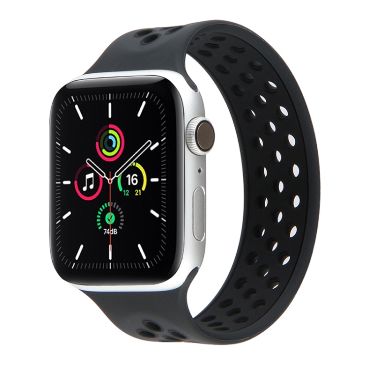 Elastic Silicone Watch Band For Apple Watch Series 9&8&7 41mm / SE 3&SE 2&6&SE&5&4 40mm / 3&2&1 38mm, Length: 160mm(Black)