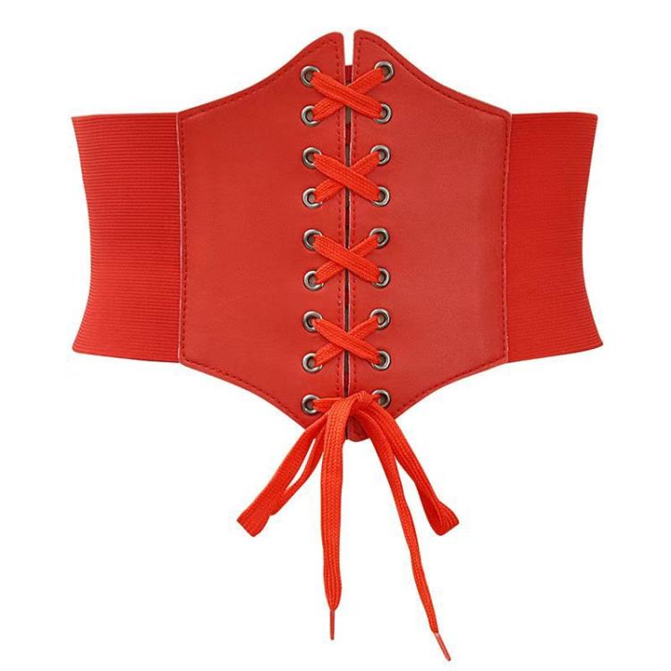 Elastic Waist Belt Slimming Effect Shirts Stretchy Waist Cincher(Red)