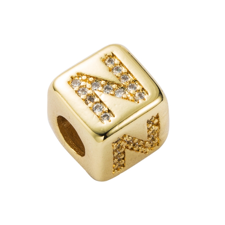 English Letter Beads Bracelet Brass Micro-inlaid Couple Red String Pull DIY Bracelet Jewelry, Style:N