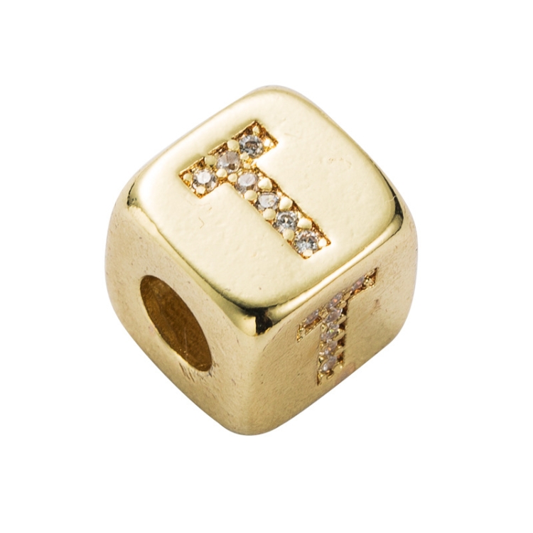 English Letter Beads Bracelet Brass Micro-inlaid Couple Red String Pull DIY Bracelet Jewelry, Style:T