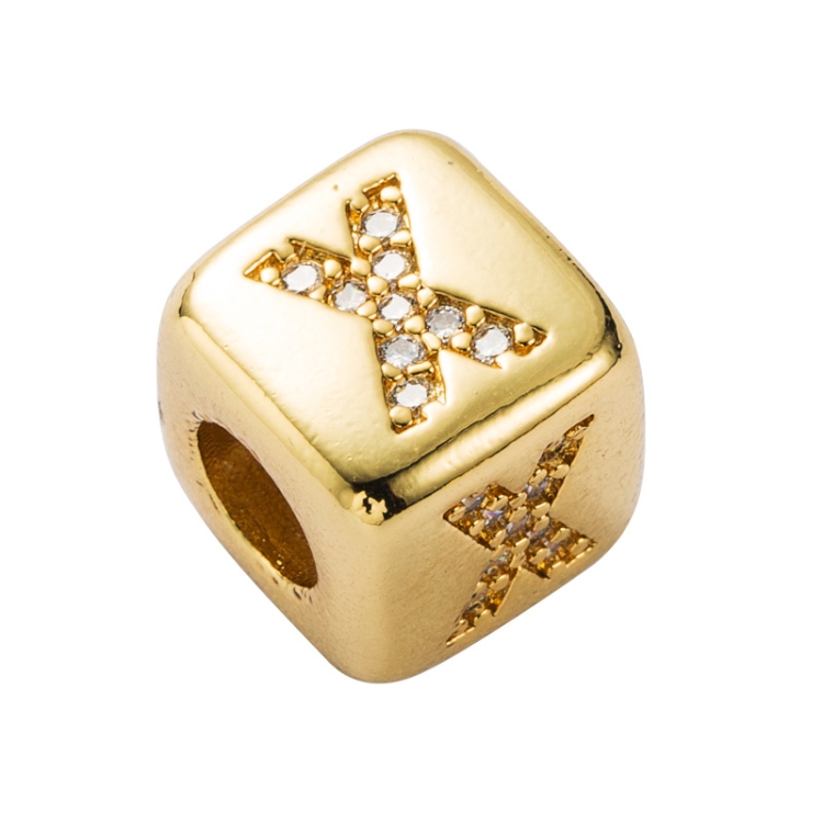 English Letter Beads Bracelet Brass Micro-inlaid Couple Red String Pull DIY Bracelet Jewelry, Style:X