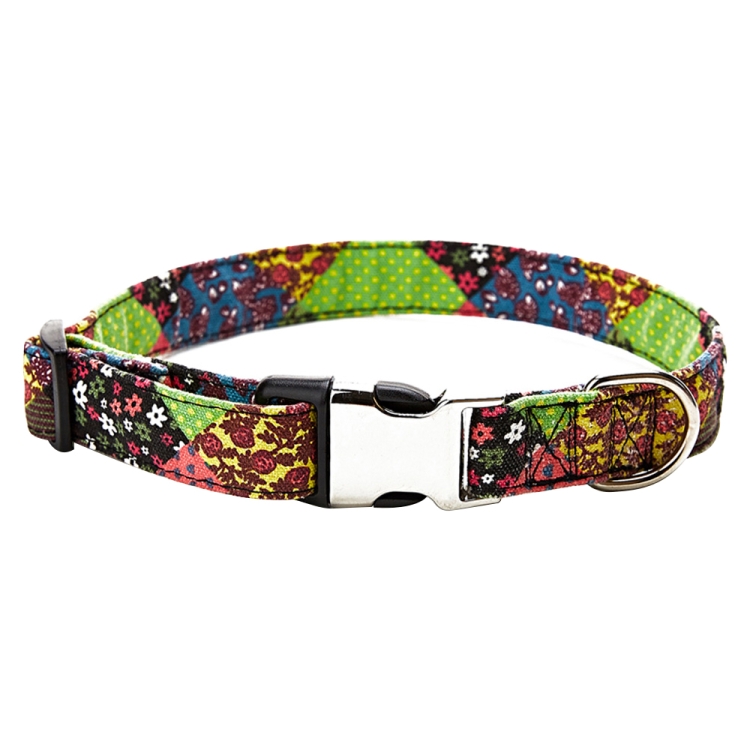Ethnic Bohemian Floral Half Metal Buckle Dog Collar, Size: L 2.5x60cm(Colorful Little Floral)