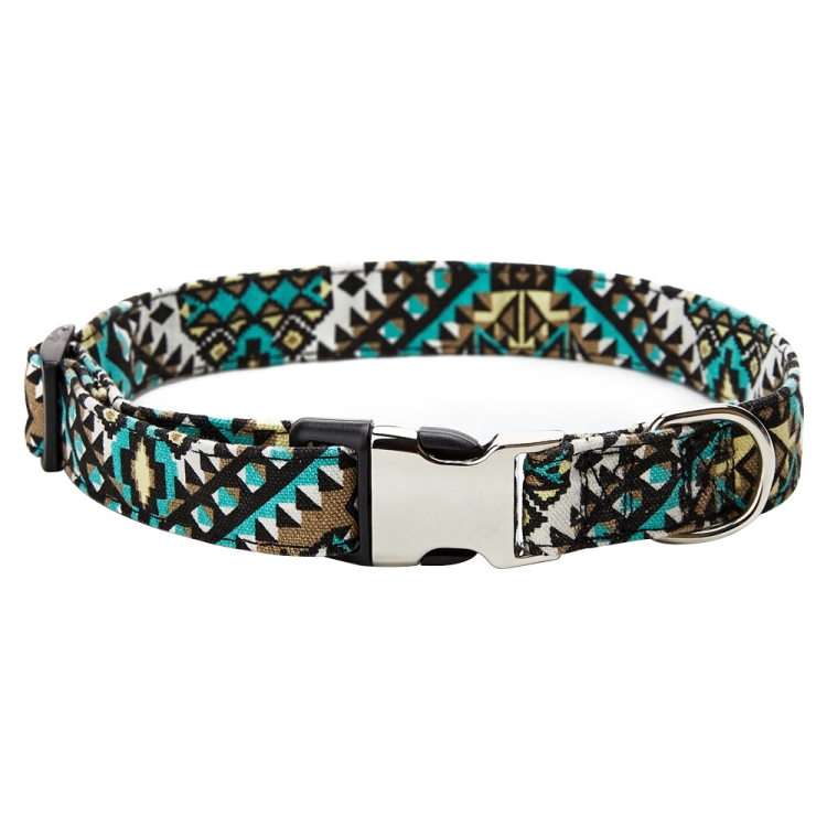 Ethnic Bohemian Floral Half Metal Buckle Dog Collar, Size: M 2.0x50cm(Green Kaleidoscope)