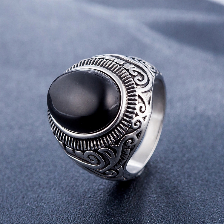 Europe and America Style Retro Gemstone Turquoise Men Titanium Steel Ring, Size: 10, Diameter: 19.9mm, Perimeter: 62.4mm(Black)