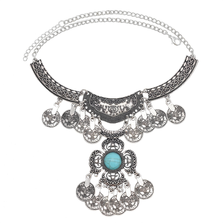 Exaggerated Necklace Tassel Vintage Female Alloy Plated Collarbone Chain, Color: Blue