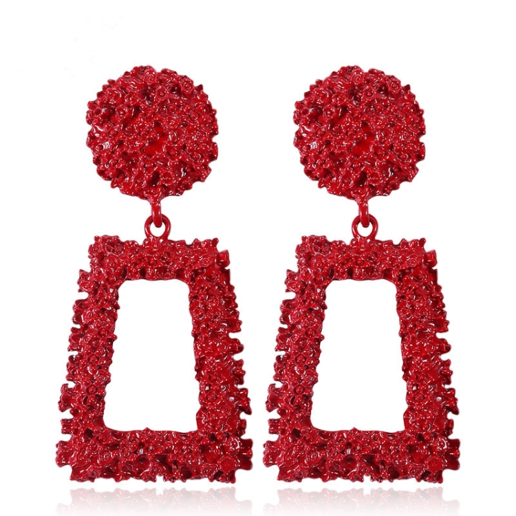 Exaggerated Scrub Geometric Earrings Trapezoidal Long Metal Earrings(Red)