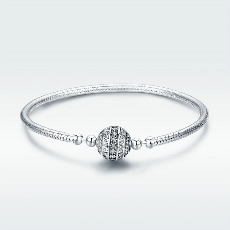 Exquisite Life S925 Sterling Silver Bangle Bracelet Inlaid with Gems, Size:17cm