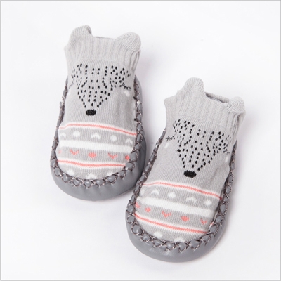 Fashion Baby Socks With Rubber Soles Infant Sock Newborn Autumn Winter Children Floor Socks Shoes Anti Slip Soft Sole Sock(525 grey)