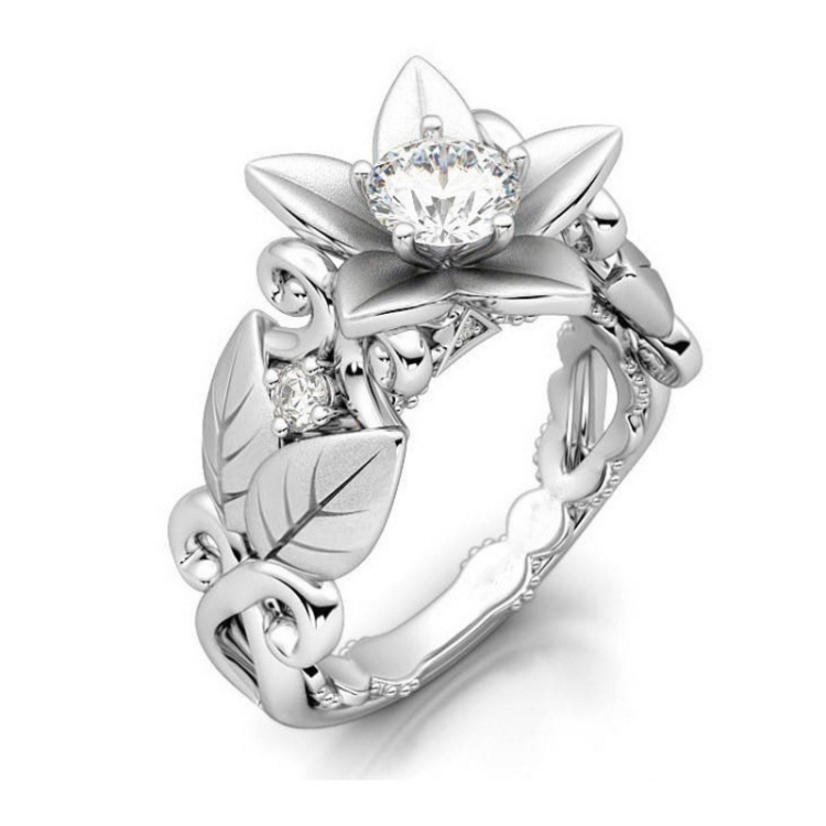 Fashion Rose with Diamond Women Wedding Ring, Ring Size:7