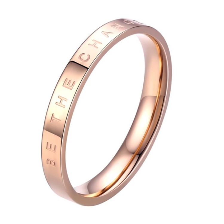 Fashion Simple Narrow BE THECHANGE Ring Electroplated 18k Titanium Steel Couple Ring, Size: 5 US Size(Rose Gold)