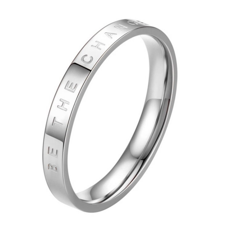 Fashion Simple Narrow BE THECHANGE Ring Electroplated 18k Titanium Steel Couple Ring, Size: 5 US Size(Silver)