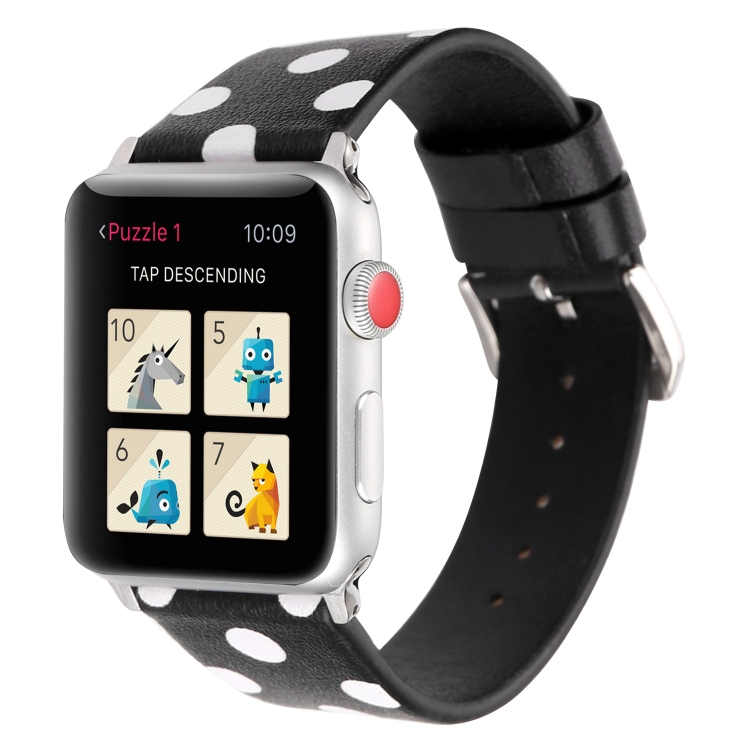 Fashion Wave Dot Series Leather Watch Band For Apple Watch Series 9&8&7 41mm / SE 3&SE 2&6&SE&5&4 40mm / 3&2&1 38mm(White Waves On Black)