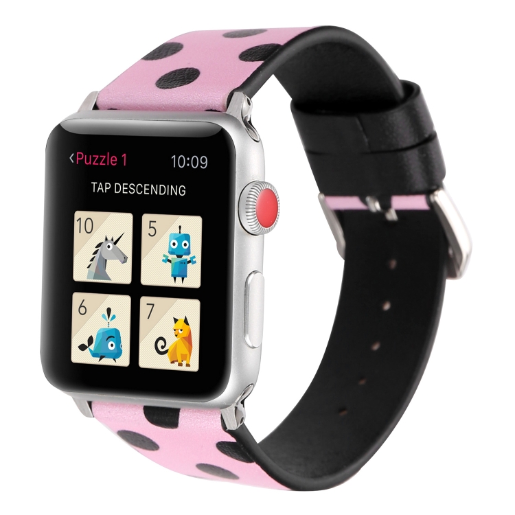 Fashion Wave Dot Series Leather Watch Band For Apple Watch Ultra 49mm&Watch Ultra 2 49mm / Series 9&8&7 45mm / SE 3&SE 2&6&SE&5&4 44mm / 3&2&1 42mm(Black Wave Dots Pink)