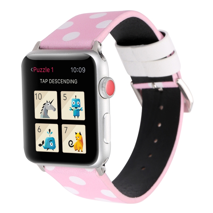 Fashion Wave Dot Series Leather Watch Band For Apple Watch Ultra 49mm&Watch Ultra 2 49mm / Series 9&8&7 45mm / SE 3&SE 2&6&SE&5&4 44mm / 3&2&1 42mm(White Wave Dots Pink)