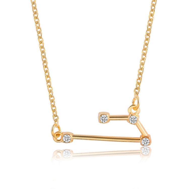 Fashion Zircon Pendant Zodiac Guardian Necklace Short Clavicle Chain(Aries-Gold)