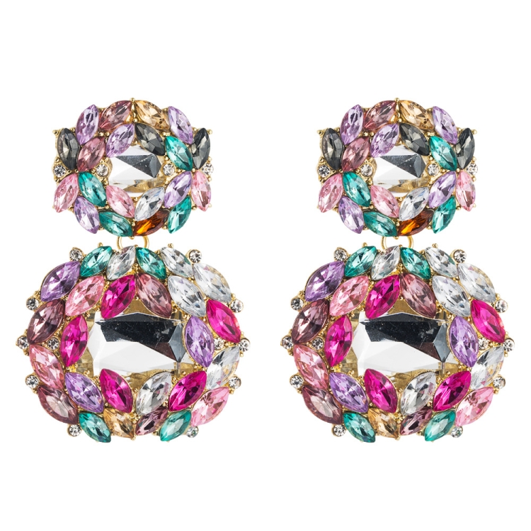 Female Earrings Exaggerated Alloy Geometric Glass Diamond Earrings(Color)