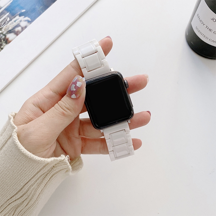 Five Beads Ceramic Steel Watch Band For Apple Watch Series 9&8&7 41mm / SE 3&SE 2&6&SE&5&4 40mm / 3&2&1 38mm(White)