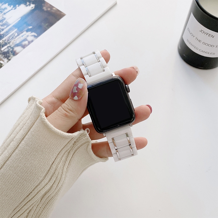 Five Beads Ceramic Steel Watch Band For Apple Watch Ultra 49mm&Watch Ultra 2 49mm / Series 9&8&7 45mm / SE 3&SE 2&6&SE&5&4 44mm / 3&2&1 42mm(White + Silver)