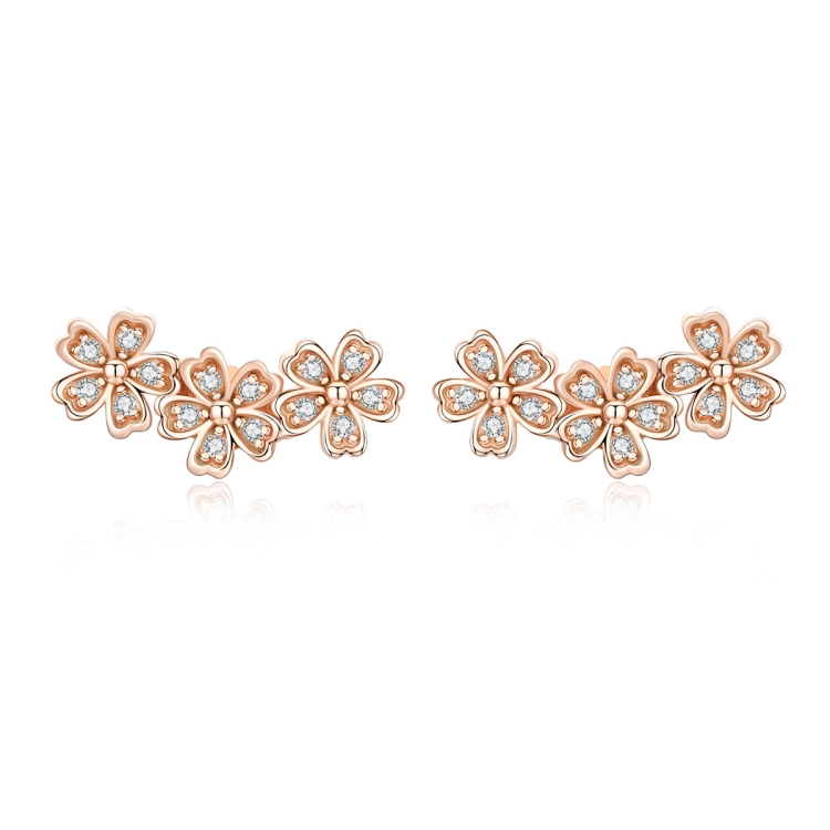 Flowers Zircon Earrings Sterling Silver Female Earrings Simple Earrings, Color:Rose Gold