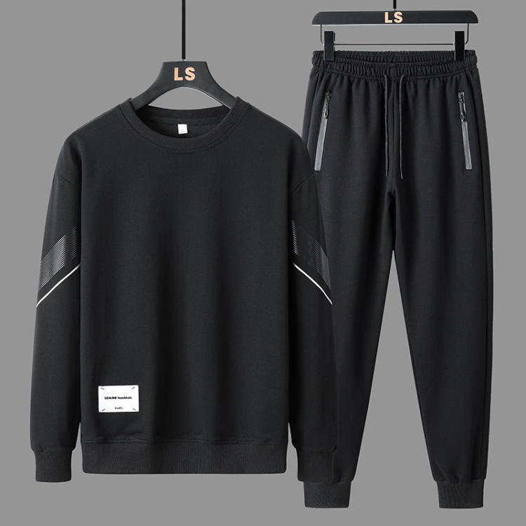 FLQS188 Spring and Autumn Round Collar Pullover Sweatshirt Set Men Casual Sports Clothes, Size: 2XL(Black)