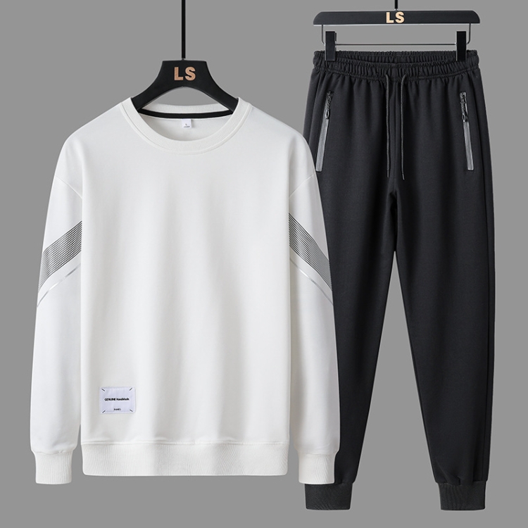 FLQS188 Spring and Autumn Round Collar Pullover Sweatshirt Set Men Casual Sports Clothes, Size: 2XL(White)