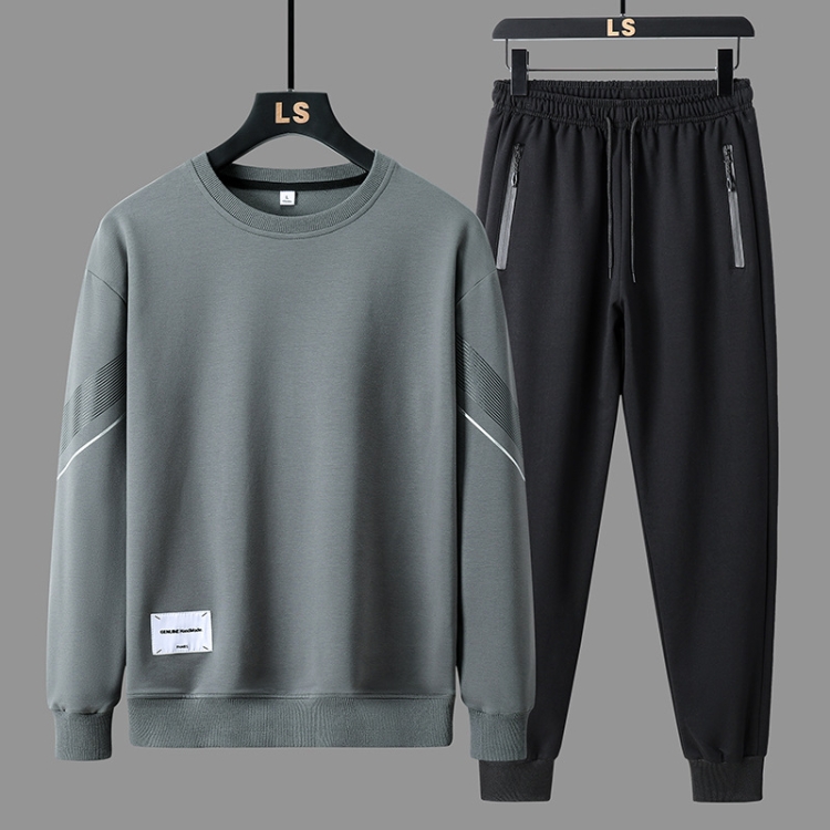 FLQS188 Spring and Autumn Round Collar Pullover Sweatshirt Set Men Casual Sports Clothes, Size: 5XL(Grey)