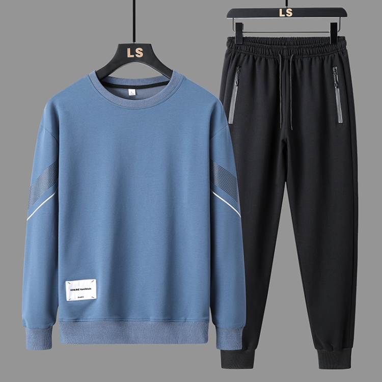 FLQS188 Spring and Autumn Round Collar Pullover Sweatshirt Set Men Casual Sports Clothes, Size: M(Blue)