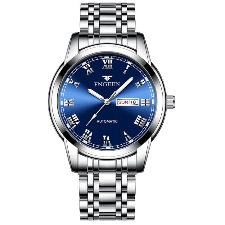 FNGEEN 4002 Men Roman Numeral Dial Sports Watch Student Luminous Quartz Watch(White Steel Blue Surface)