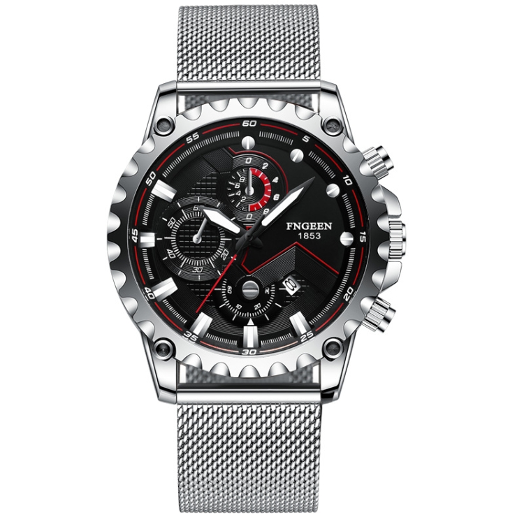 FNGEEN 5757 Men Waterproof Sports Fashion Stainless Steel Watch(White Net White Shell Black Surface)