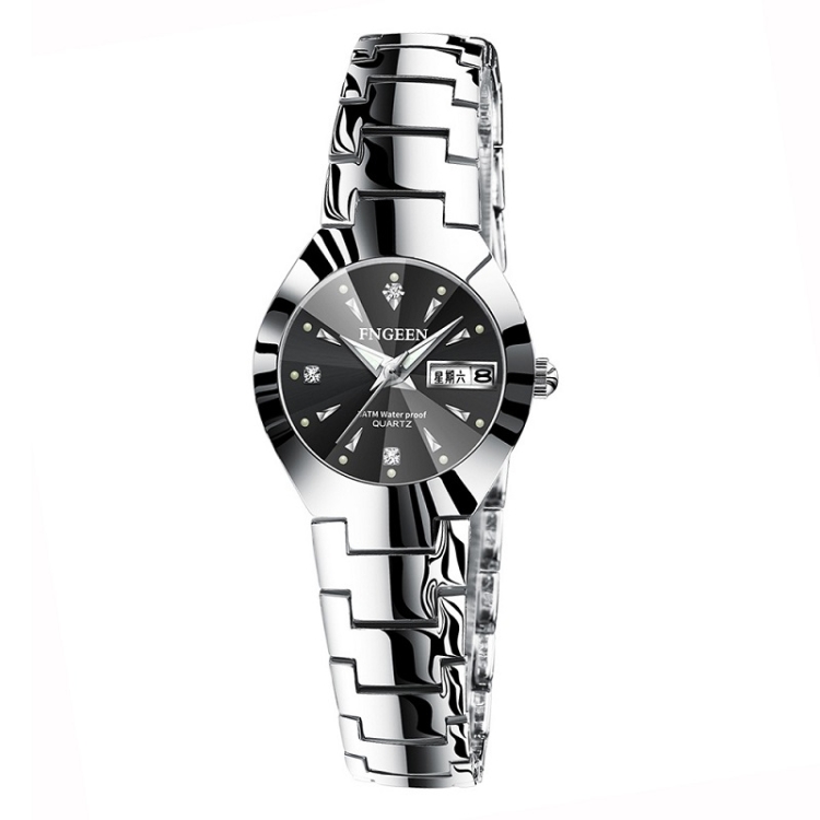 FNGEEN 5808 Women Fashion Steel Strap Quartz Watch Couple Watch(White Steel Black Surface)