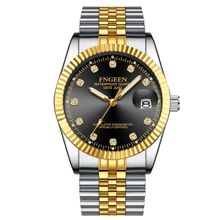 FNGEEN 7008 Men Fashion Diamond Dial Watch Couple Watch(Gold Black Sueface)