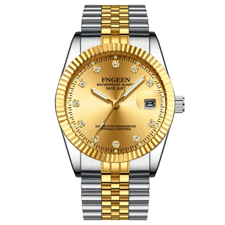 FNGEEN 7008 Men Fashion Diamond Dial Watch Couple Watch(Golden Surface)