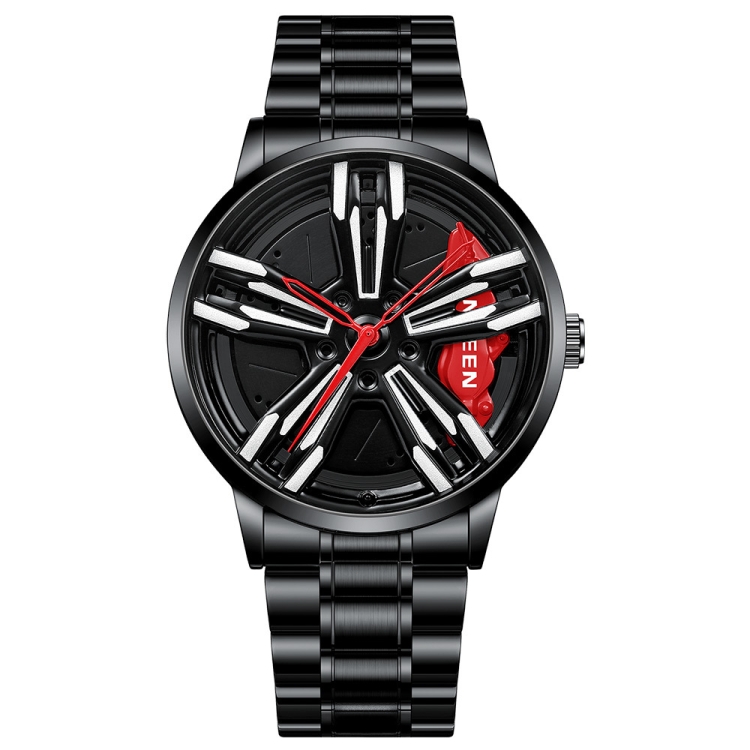 FNGEEN L001 Motorcycle Element Wheel Metal Men Watch(Black steel Red Surface)