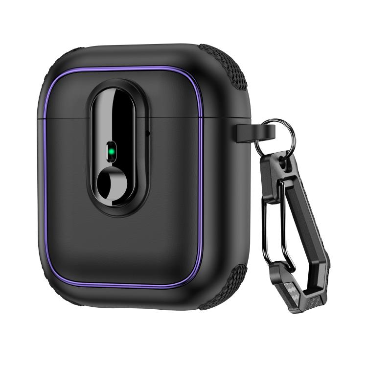 For AirPods 1 / 2 Armor Magnetic Wireless Earphones Case with Security Lock(Black)