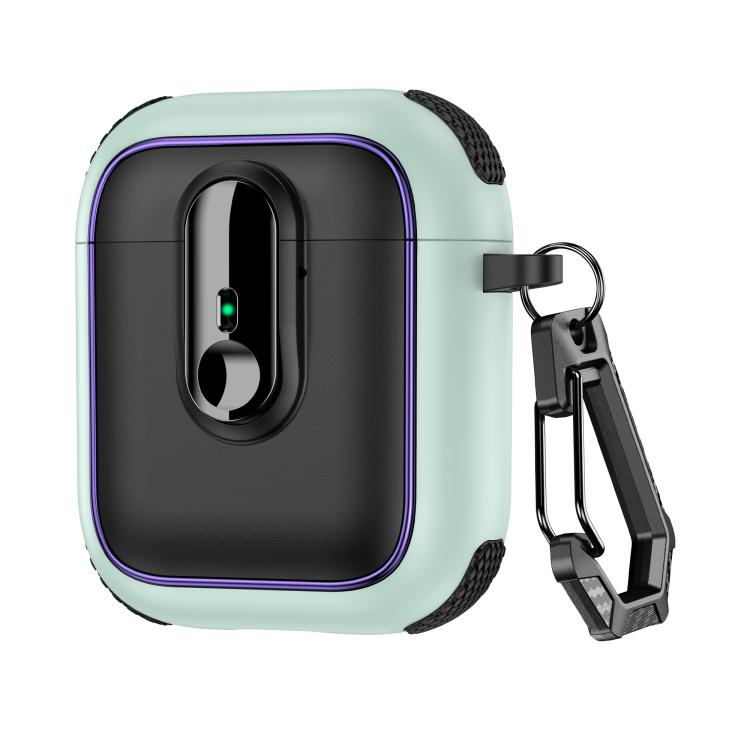 For AirPods 1 / 2 Armor Magnetic Wireless Earphones Case with Security Lock(Black Mint Green)