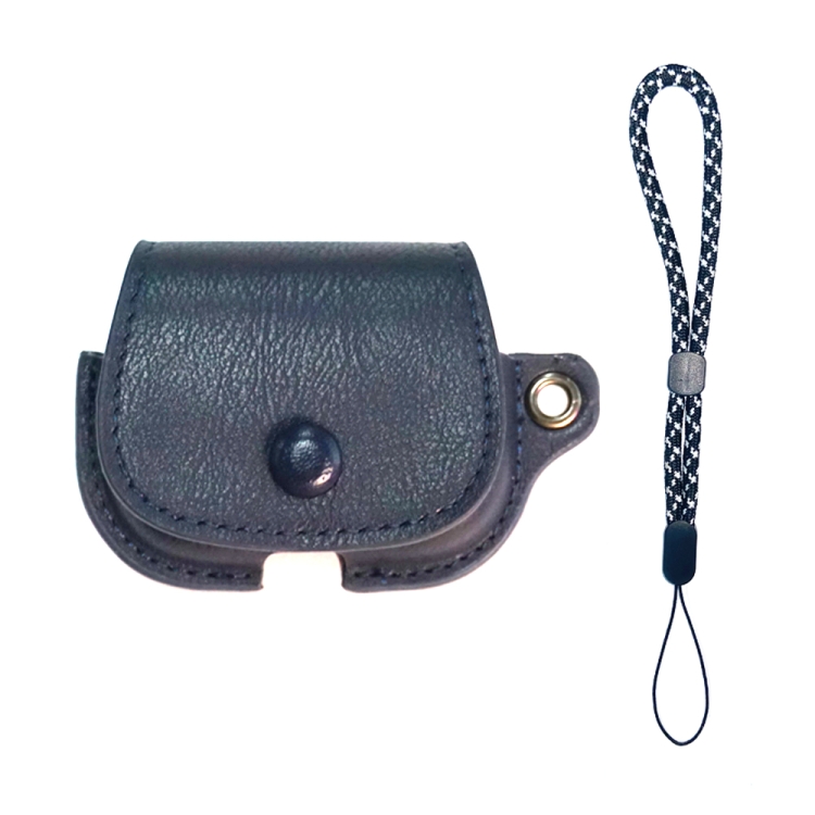For AirPods 1 / 2 Backpack Style PU Leather Earphone Protective Case with Lanyard(Dark Blue)