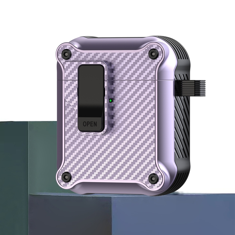 For AirPods 1 / 2 Carbon Fiber Magnetic Automatic Switch Earphone Protective Case(Purple)