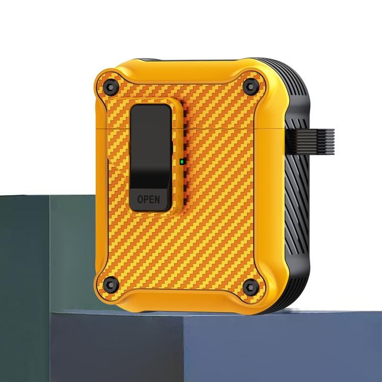 For AirPods 1 / 2 Carbon Fiber Magnetic Automatic Switch Earphone Protective Case(Yellow)