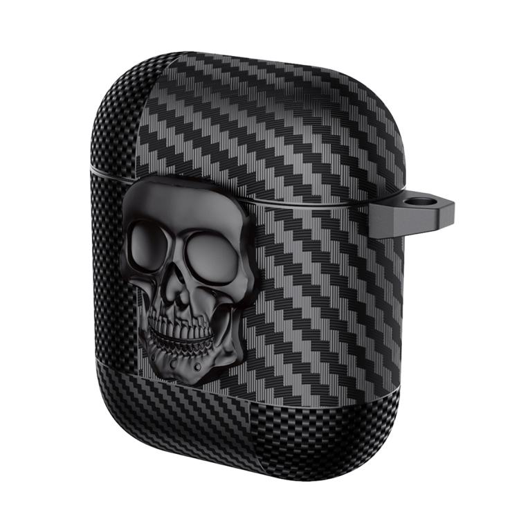 For AirPods 1 / 2 Carbon Fiber Pattern Skull Lock Bluetooth Earphone Protective Case(Black)