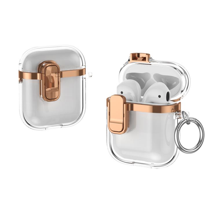 For AirPods 1 / 2 Electroplating Transparent Wireless Earphones Case with Security Lock(Champagne Gold)