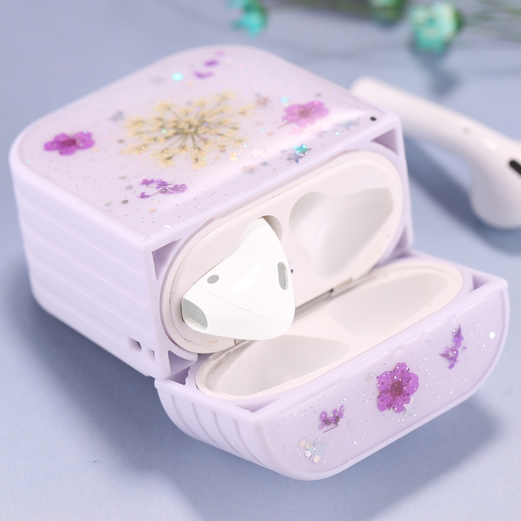 For AirPods 1 / 2 Gypsophila Flowers Pattern Wireless Earphone Protective Case(Purple)