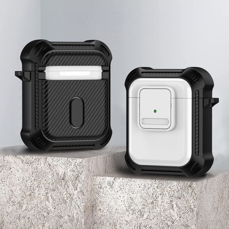 For AirPods 1 / 2 TPU + PC Shockproof Earphone Protective Case with Switch(White)