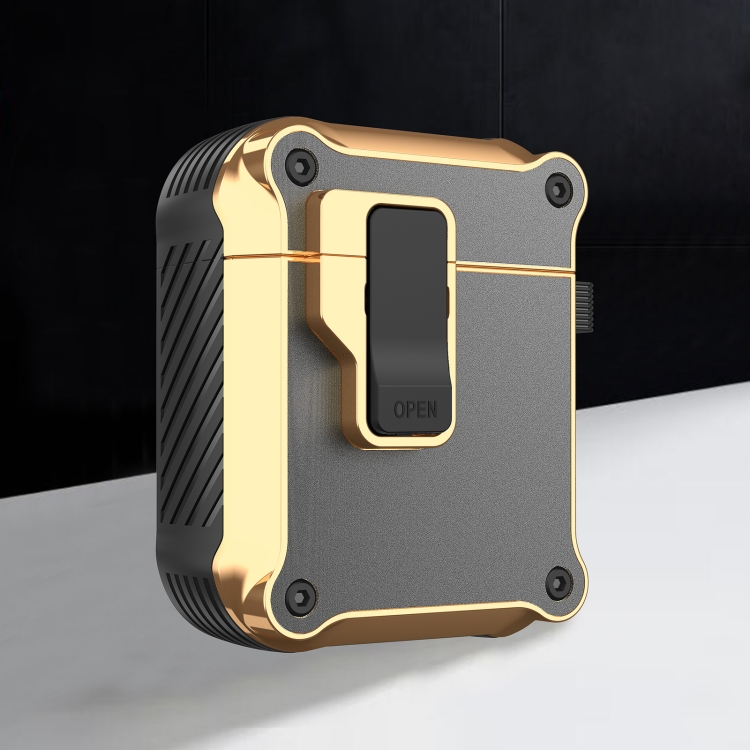 For AirPods 1 / 2 Wireless Earphone Eagle Electroplating Protective Case with Hook(Grey)