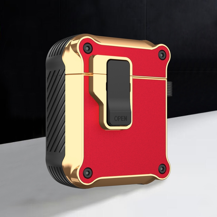 For AirPods 1 / 2 Wireless Earphone Eagle Electroplating Protective Case with Hook(Red)