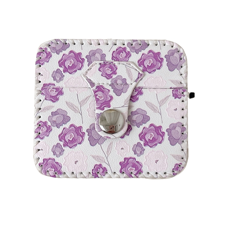For AirPods 1/2 PU Leather Wireless Earphone Case(Purple Flowers)